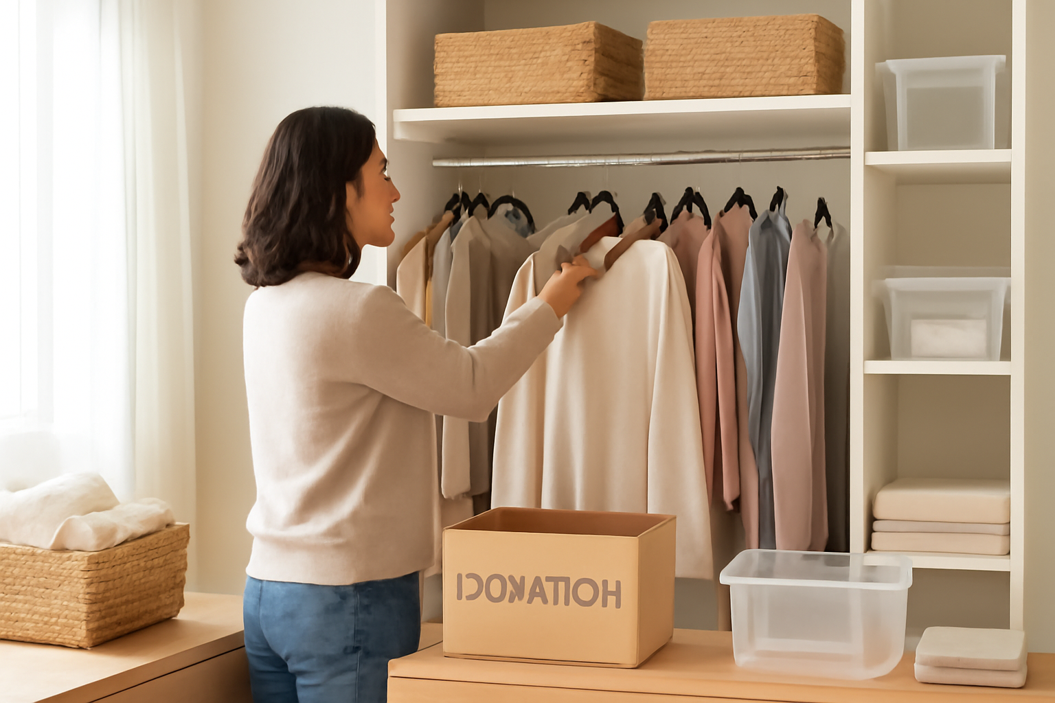How to Organize a Closet When You're Overwhelmed: A Gentle Step-by-Step Guide to Decluttering Without Stress illustration